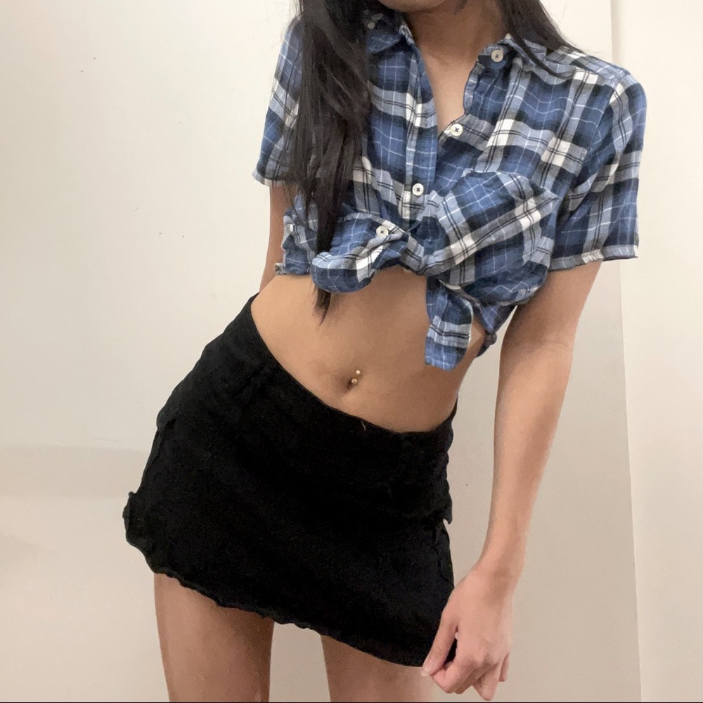 Blue plaid cropped top